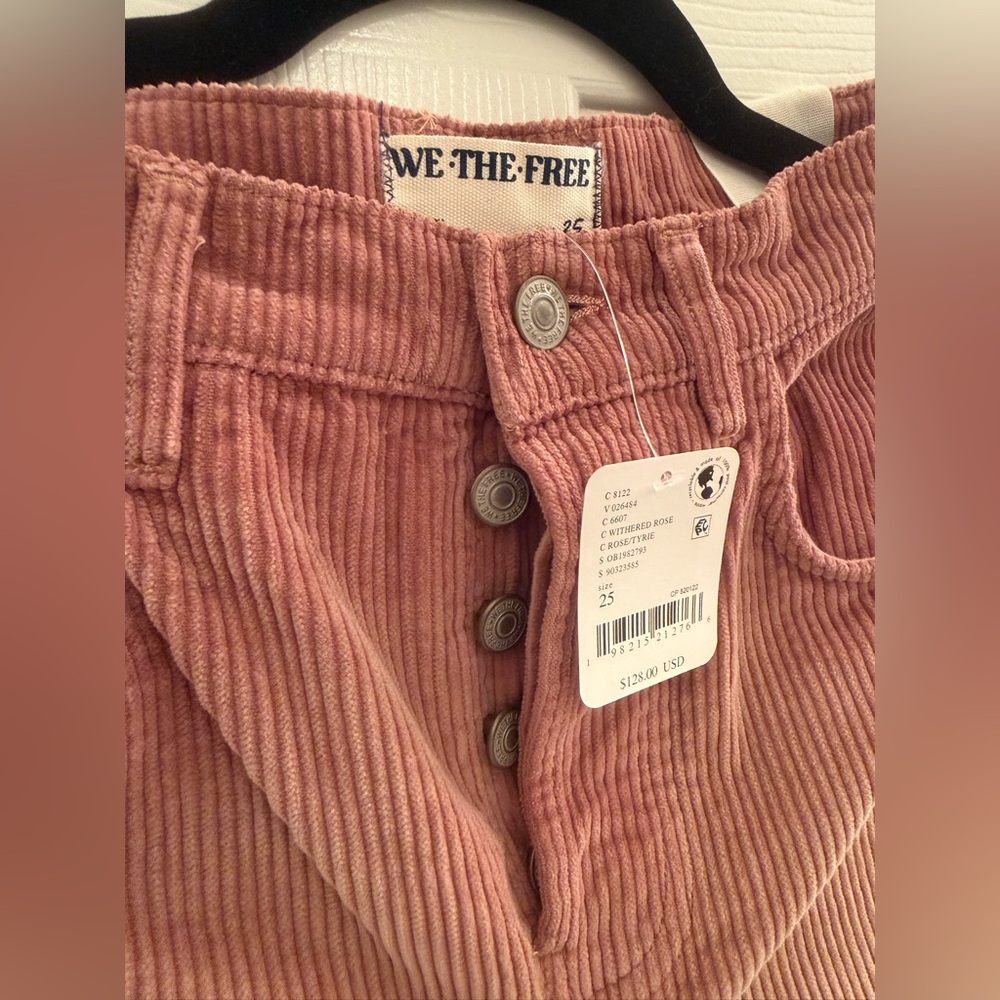 NWT. Free People Good Luck Mid-Rise Cord Barrel Jeans. Withered Rose 25, 26 - Picture 5 of 6